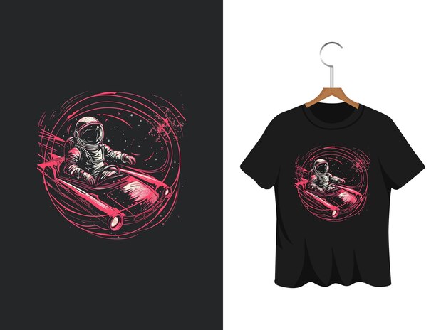 Vector t shirt design astronaut with car illustration