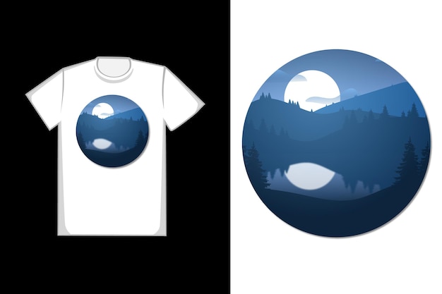 T-Shirt design beautiful lake at night