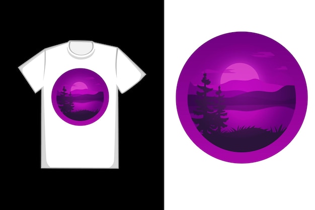 Дизайн футболки красивое пурпурное озеро