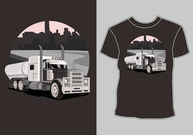 Vector t shirt design big truck in city