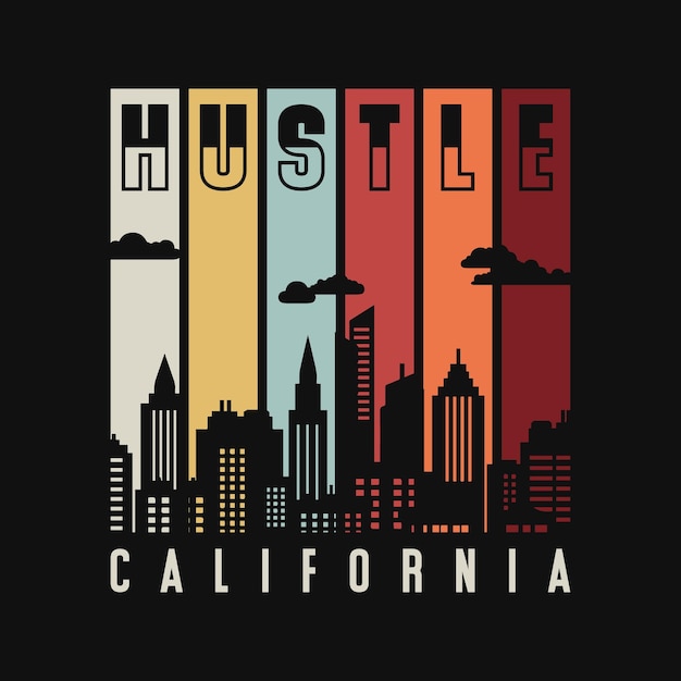 Vettore t-shirt design california con grattacielo