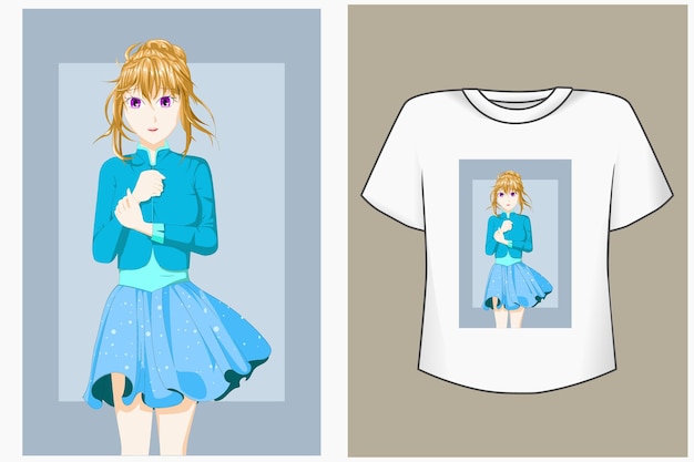 ベクトル tシャツデザイン漫画かわいいお姫様モックアップ