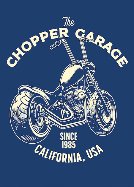 Vector t-shirt design of chopper motorcycle garage