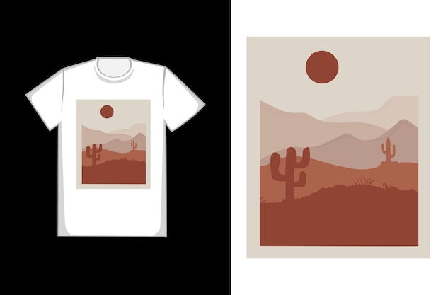 T-shirt design deserto sabbia e sole colori arancio e grigio