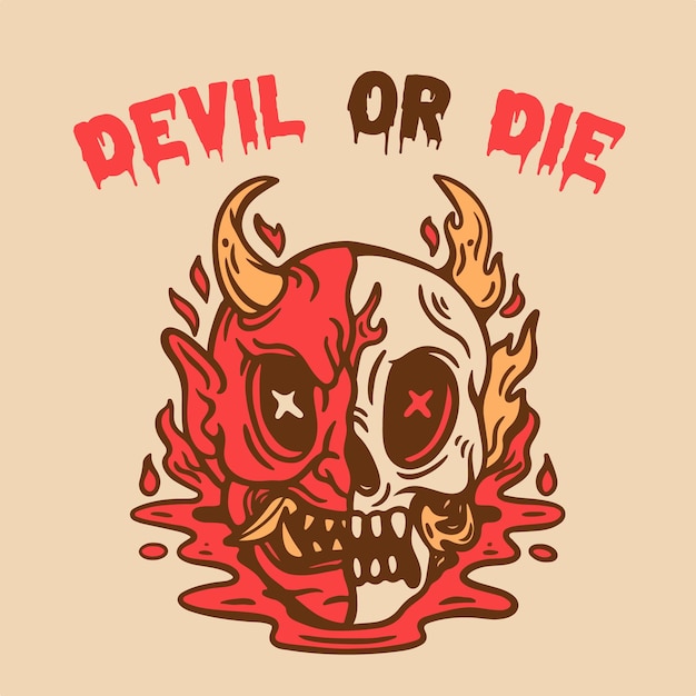 Вектор Дизайн футболки дьявол или кремовый фон винтажная иллюстрация