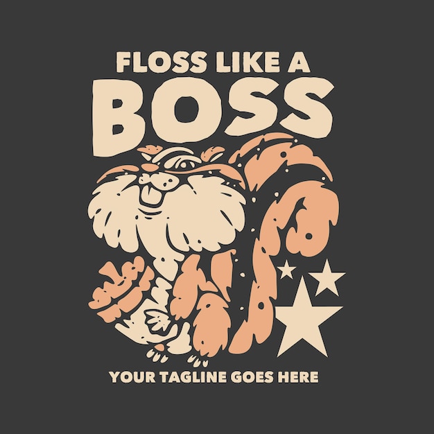 T shirt design floss like a boss with squirrel carrying a nut with gray background vintage illustration