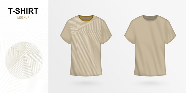 Tシャツデザインの正面図、星型のメンズTシャツモックアップ。ベクトルイラスト。