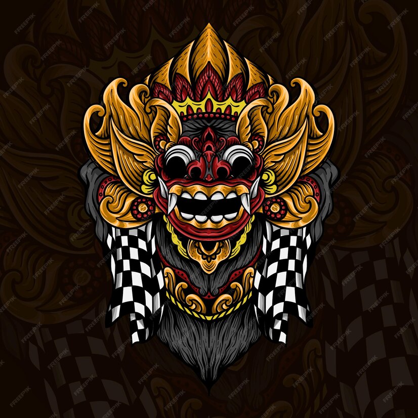 Premium Vector | T shirt design hand drawn rangda barong bali line art