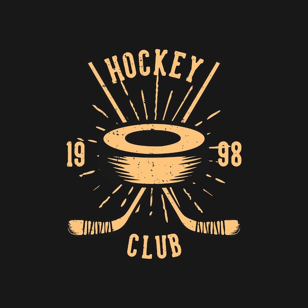 T-shirt design hockey club 1998 con disco da hockey e illustrazione vintage bastone da hockey