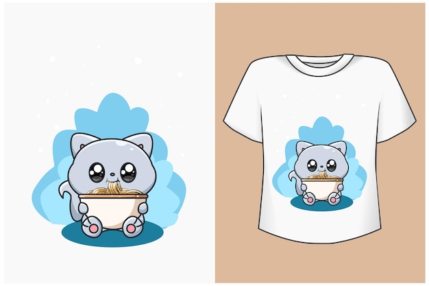 Tシャツデザインモックアップかわいい猫漫画イラスト