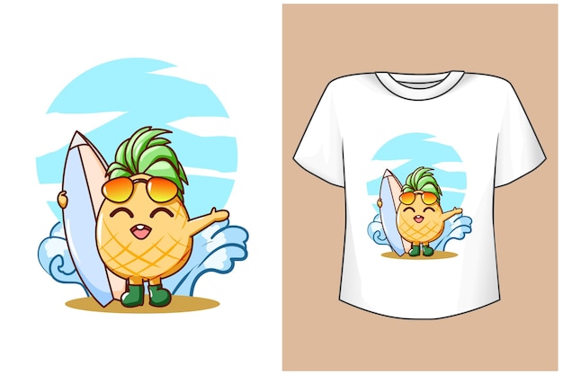 T shirt design mockup carino ananas in spiaggia in estate