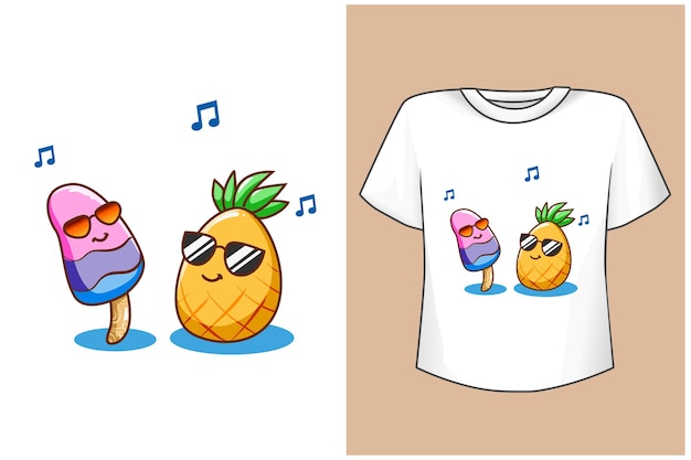 t shirt design mockup funny pineapple and ice cream