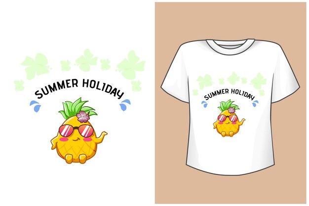 夏休みのTシャツデザインモックアップ面白いパイナップル