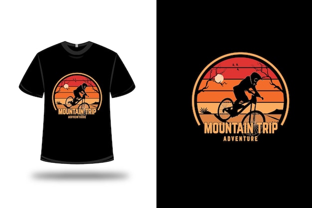 T-shirt design.mountain trip avventuroso in arancione e giallo