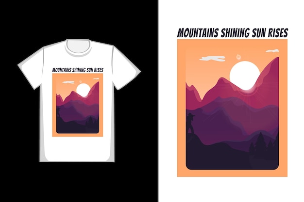 Vettore t-shirt design montagne che splende il sole sorge