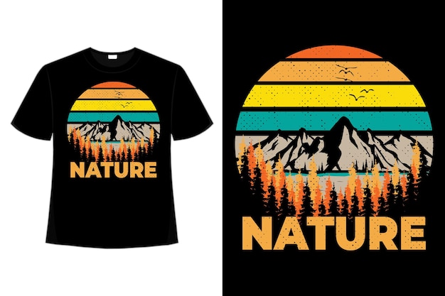 T-shirt design of nature mountain pine tree retro vintage style illustration