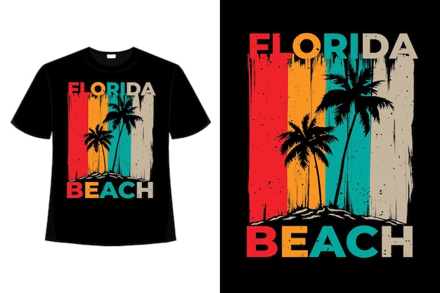 플로리다 비치 아일랜드 브러시 스타일의 복고풍 빈티지 일러스트의 티셔츠 디자인