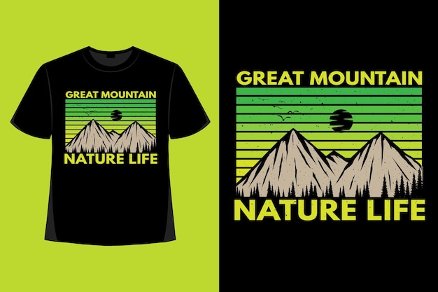 위대한 산 자연 생활 손으로 그린 빈티지 그림의 티셔츠 디자인