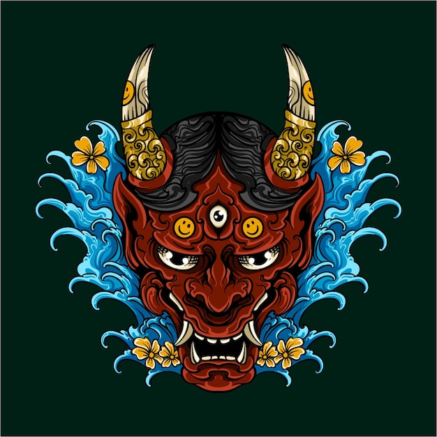 Vector t shirt design oni mask japanase style culture isolated decoration