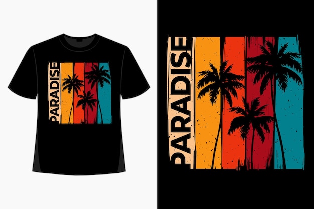 T-shirt design of paradise beach palm style retro vintage illustration