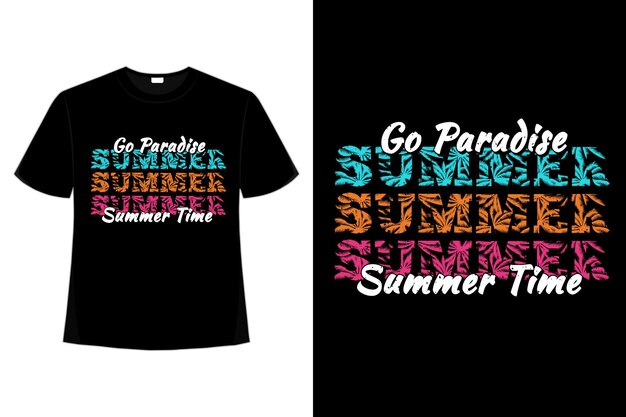 Vector t-shirt design of paradise summer time palm leaf in retro style