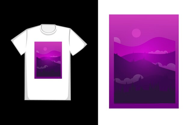 T-Shirt design purple gradient colored mountains