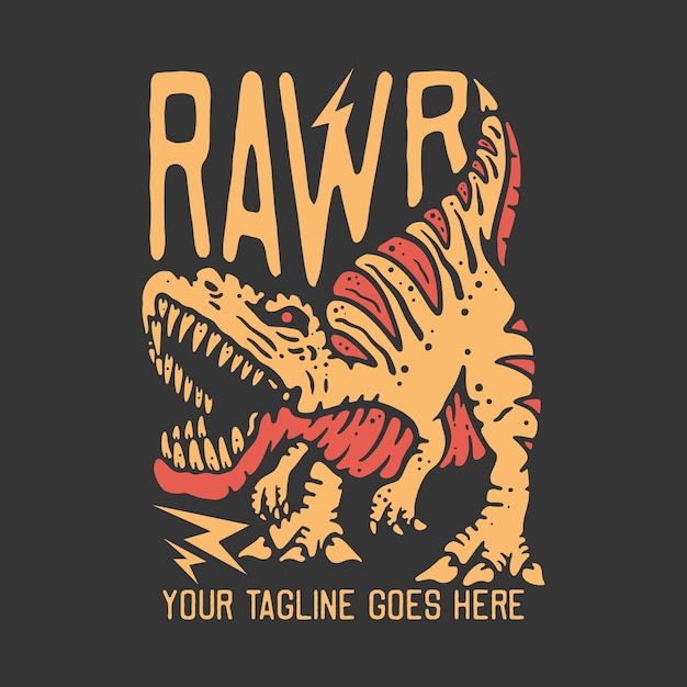 T-shirt design rawr con tirannosauro e sfondo grigio illustrazione vintage