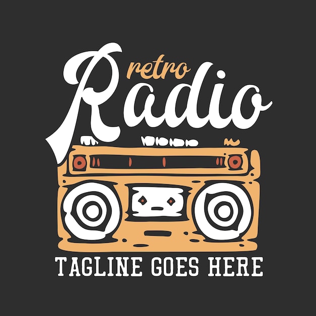 T shirt design retro radio with radio and gray background vintage illustration