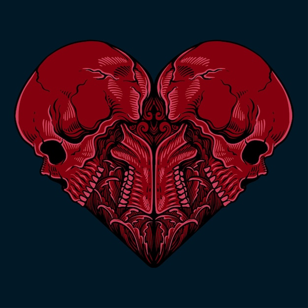 Vector t shirt design skull love heart illustrations