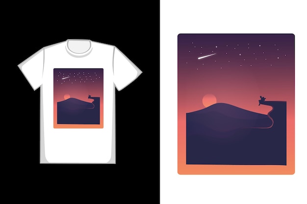 Tシャツのデザインオレンジと黒の色合いに沈む夕日