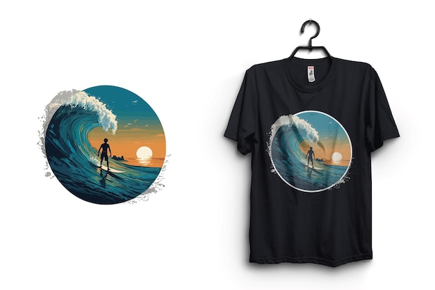 サーフィン・パラダイス (Surfing Paradise) のシャツデザインのベクトルイラスト