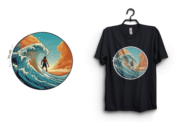 サーフィン・パラダイス (Surfing Paradise) のシャツデザインのベクトルイラスト