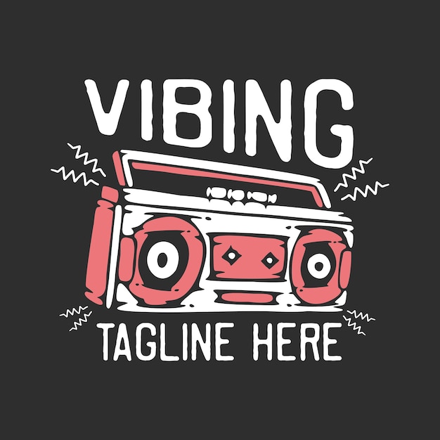 T-shirt design vibrante con radio e sfondo grigio illustrazione vintage