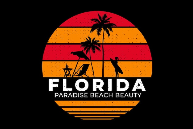 T-shirt design with beach florida paradise beautiful in retro style