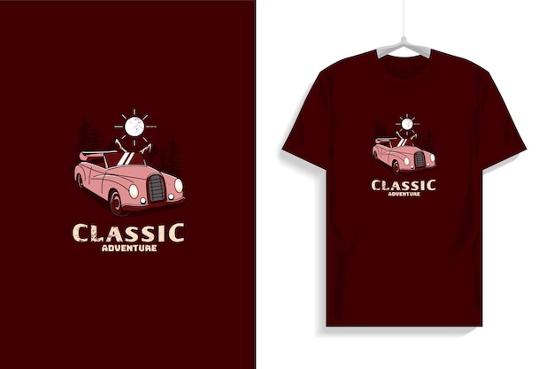 Vettore design t-shirt con auto d'epoca