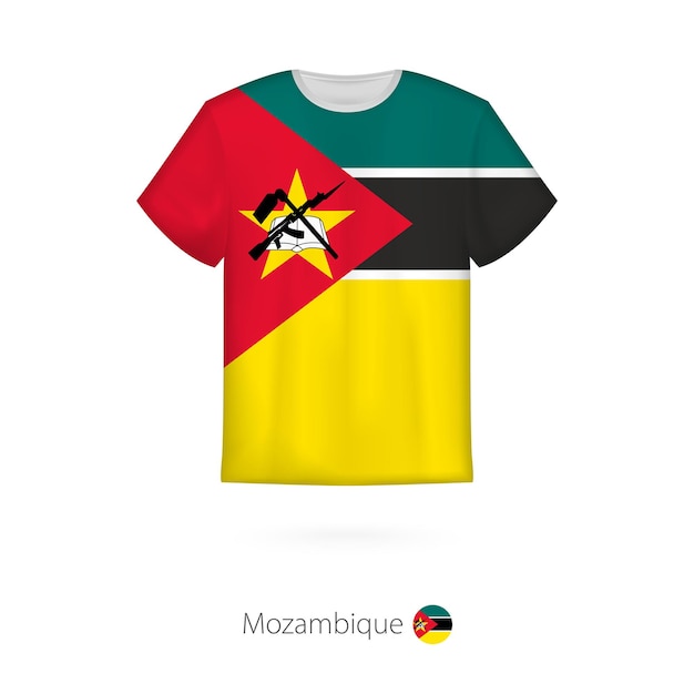 モザンビークの国旗が入ったTシャツのデザイン。 Tシャツのベクトルテンプレート。