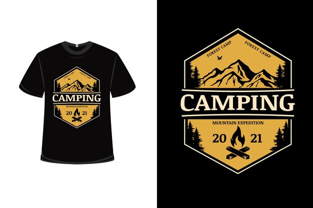 노란색의 Forest Camp Mountain Expedition 티셔츠 디자인