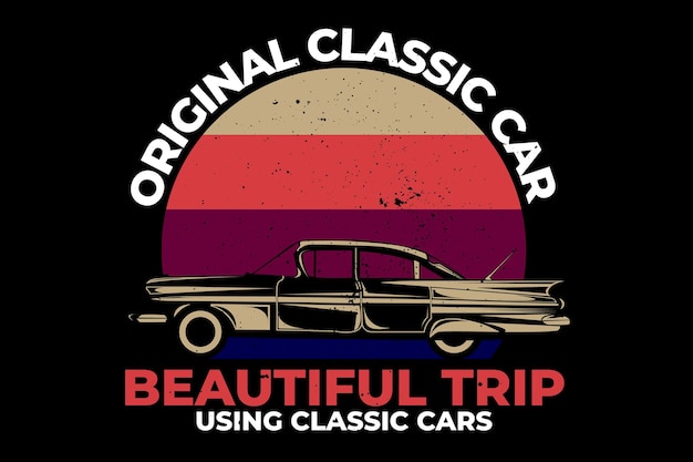 ハワイオリジナルのクラシックカーの美しい旅をレトロにデザインしたtシャツ
