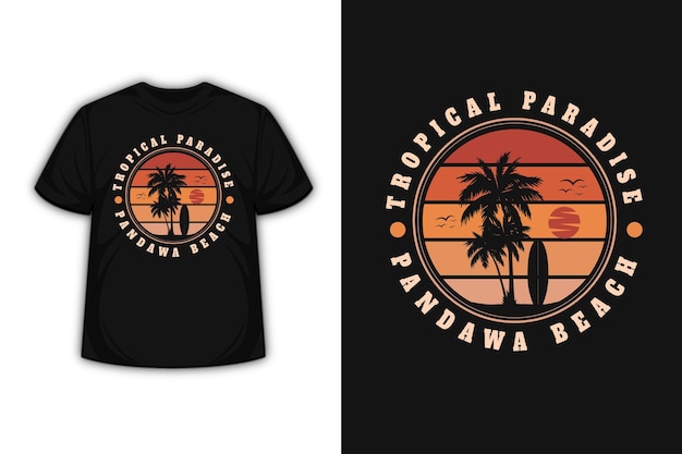 오렌지 그라디언트의 열대 낙원 발리 해변이있는 티셔츠 디자인