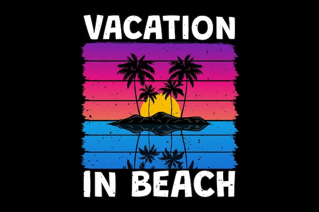 t-shirt design with vacation beach sunset beautiful in retro style vintage