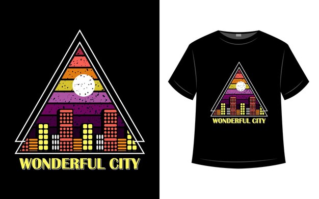 T-shirt design meravigliosa città retrò vintage