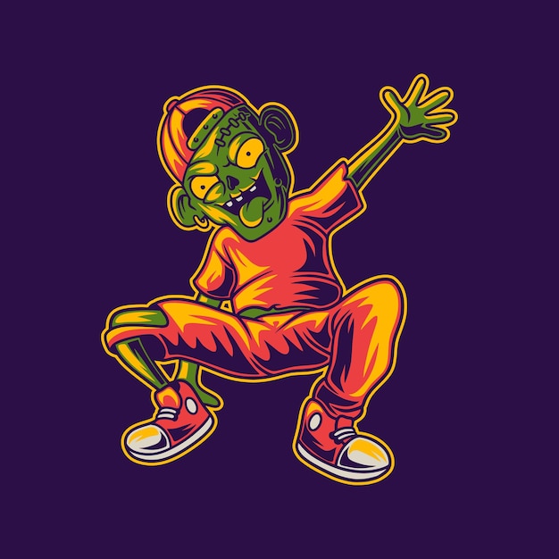 T shirt design zombie in horse stance break dance illustration