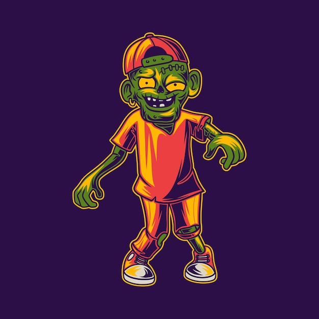 T shirt design zombie walking front view illustration