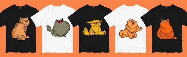 ベクトル tシャツデザインバンドル、面白くて怖い猫の漫画バンドル