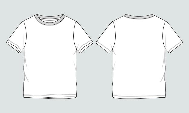 T shirt fashion flat sketch vector illustration template front and back views