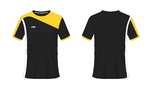 T-shirt geel en zwart voetbal of voetbal sjabloon voor teamclub op witte achtergrond. vector illustratie eps 10.