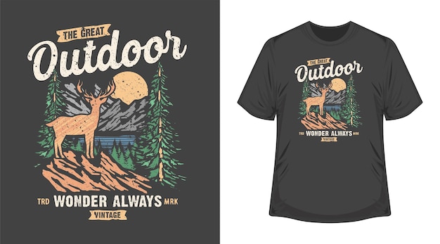 T-SHIRT GRAFISCHE ILLUSTRATIE KLEURRIJKE PRINT POSTERONTWERP OUTDOOR AVONTUUR CAMPING JACHT VISSEN