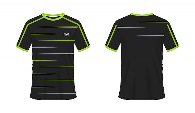T-shirt green and black soccer or football template for team club on white 