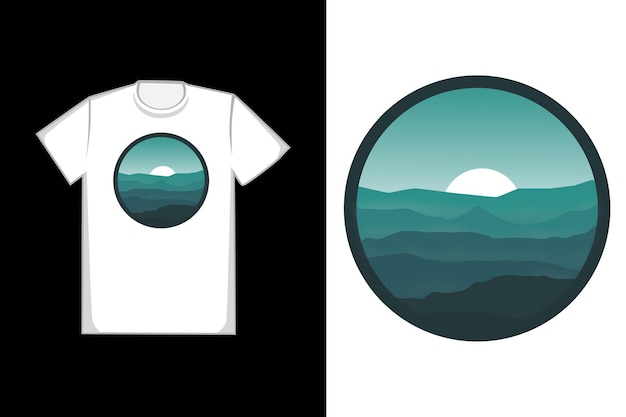 T-shirt green mountains sunrise landscape