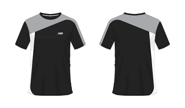 흰색 배경에 팀 클럽 티셔츠 회색과 검은 색 축구 또는 축구 템플릿. 저지 스포츠